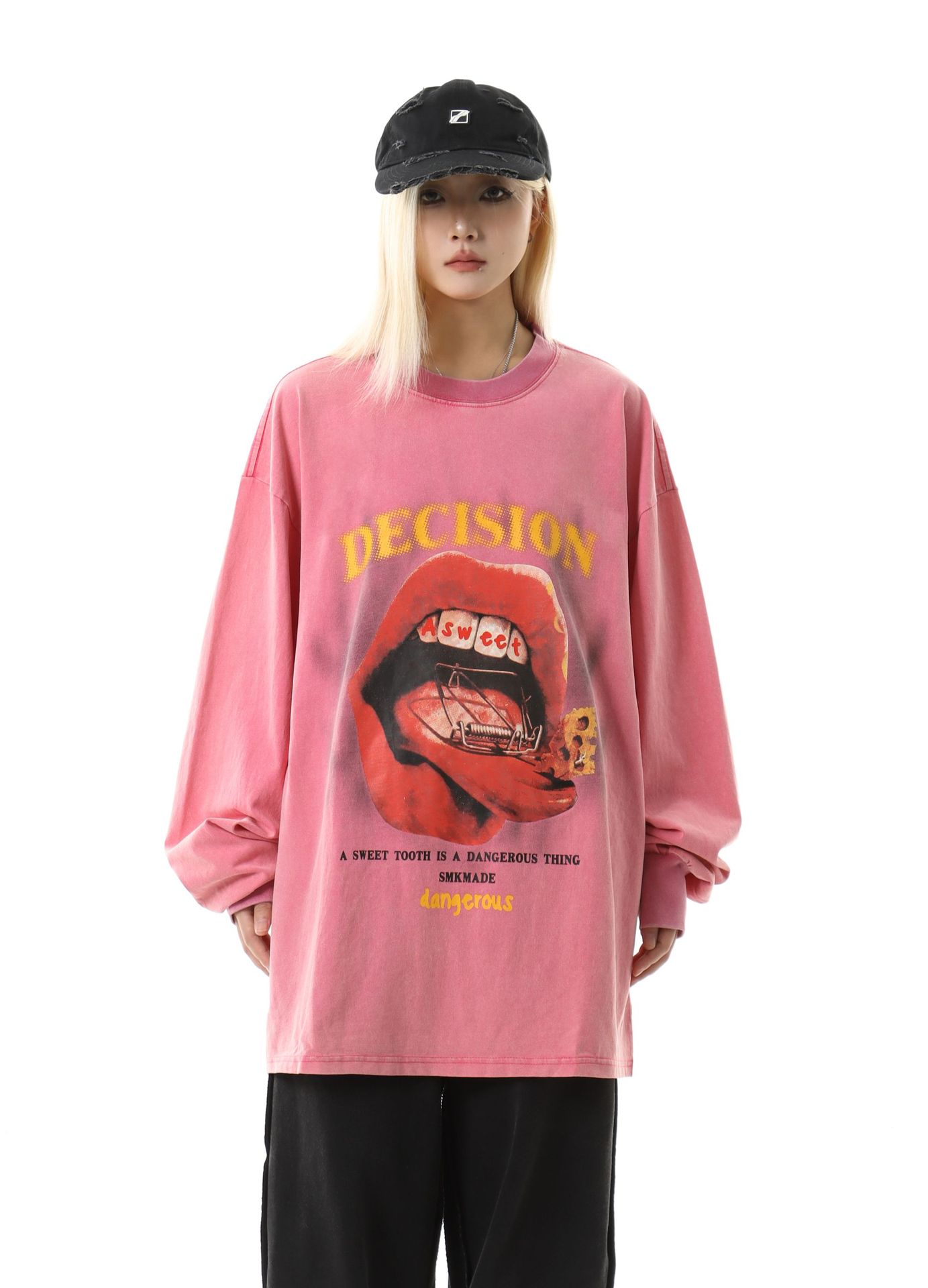 Cotton Long Sleeve Kiss Graphic Hoodie