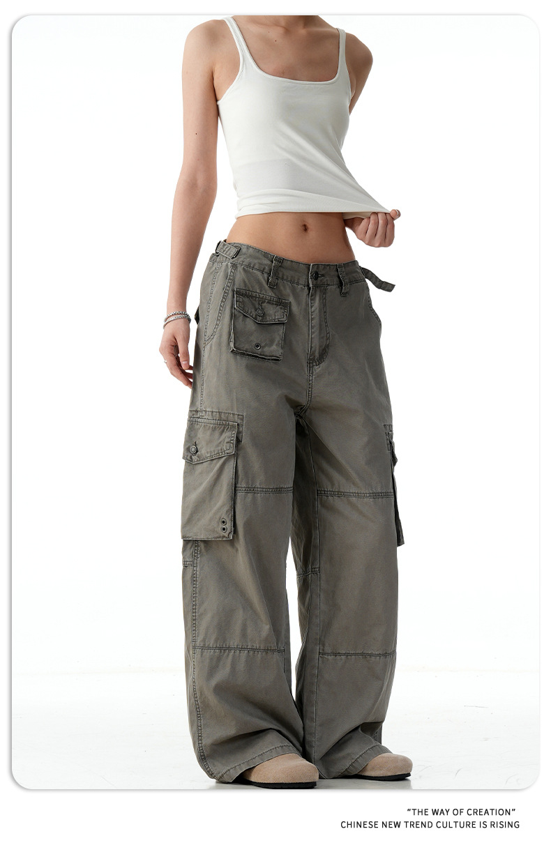 A-Line Straight Cargo Pants for Men and Women Pure Cotton Multi-Pocket Loose Fit Quality Slimming Casual Long Pants