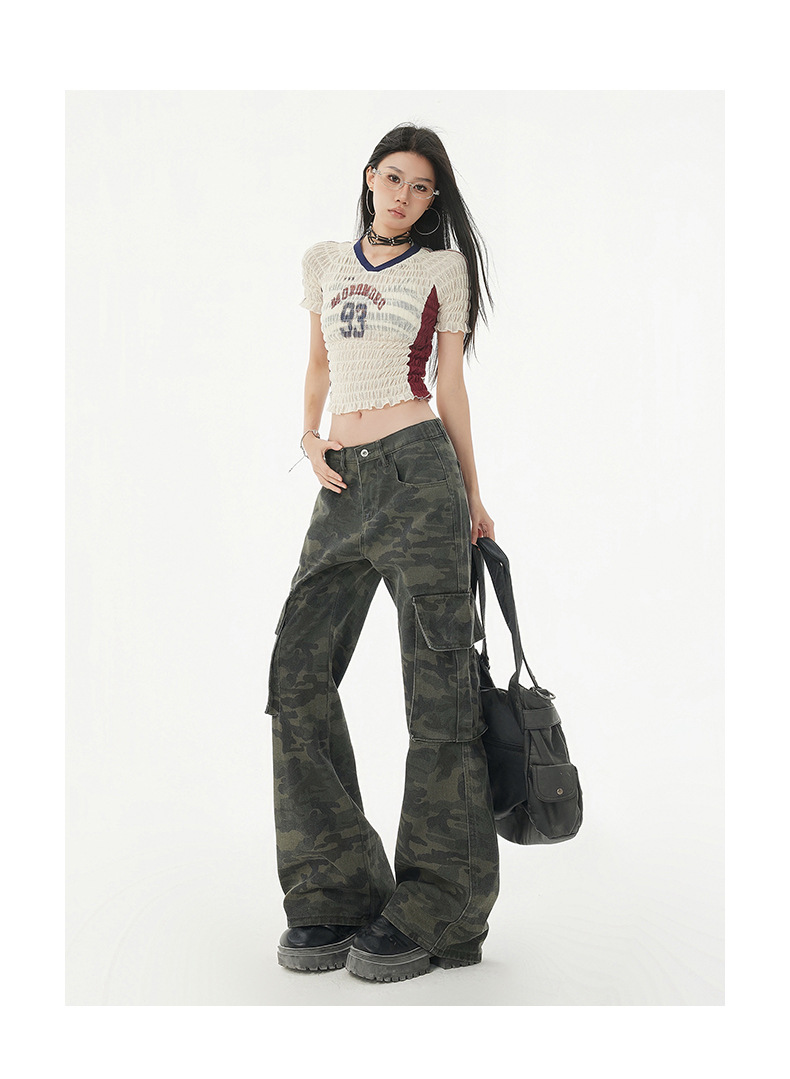 Women's Camouflage Flared Jeans Loose Hip Hop Trumpet Work Pants
