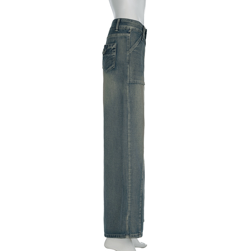 Low waist irregular split line pocket jeans