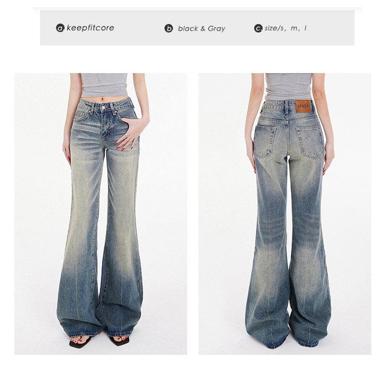 Women's Mid-Waist Spicy Girl Flare Jeans Personality Micro Flare Denim Trousers for Women