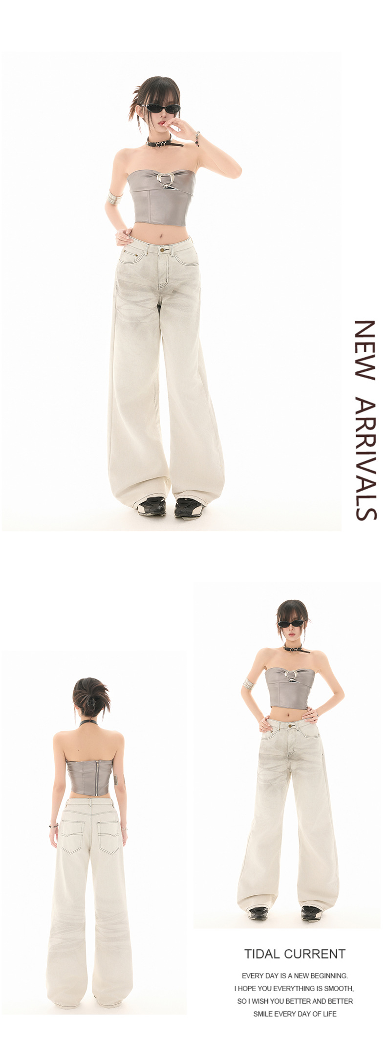 Heavy Washed Design Loose Casual Wide-Leg Straight Leg Jeans