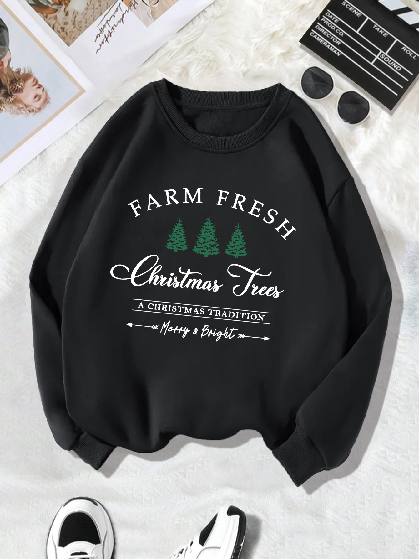 Long Sleeve Crew Hoodie Holiday Graphic
