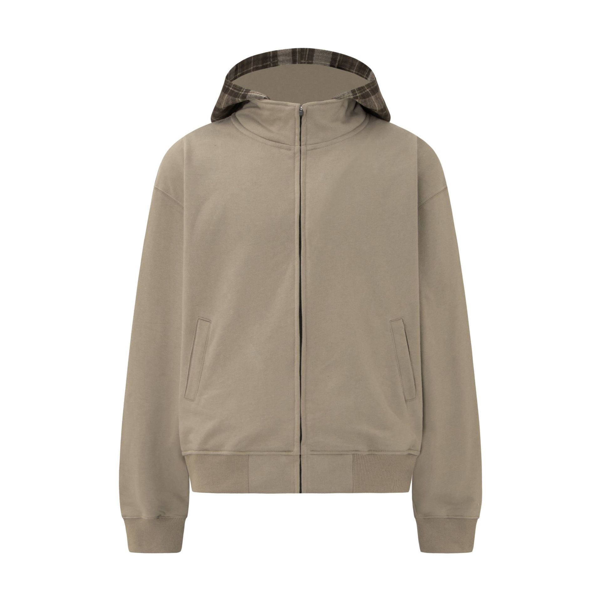 Cotton Checked Relaxed Streetwear Hood Sweatshirt