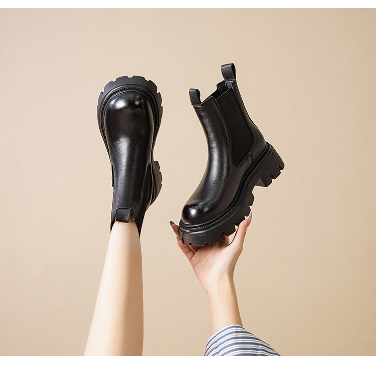 Height increasing short boots with plush chimney single boots