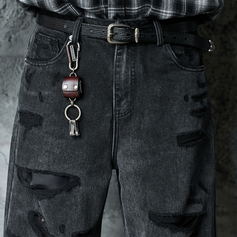 Denim Pants Loose Wide Leg Men High Street Post-Apocalyptic Style Ripped Design Plus Size Trendy Brand Original Dark Hip Hop Straight Leg Pants