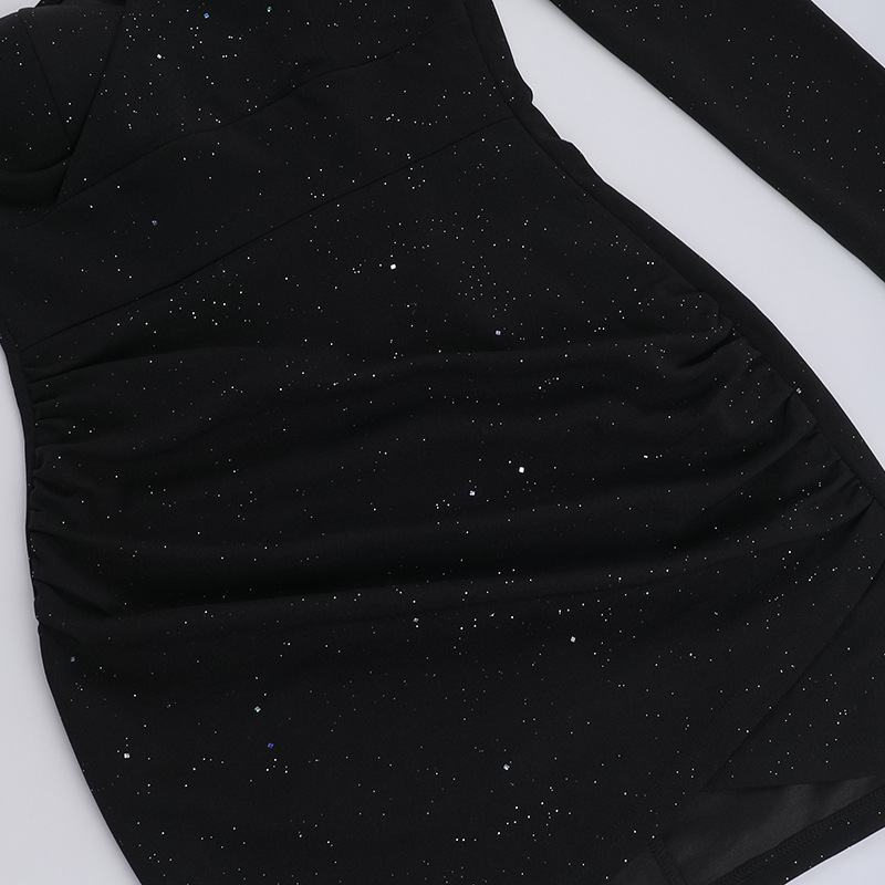 Asymmetric V-Neck Full Sleeve Pleat Detail Fitted Dress