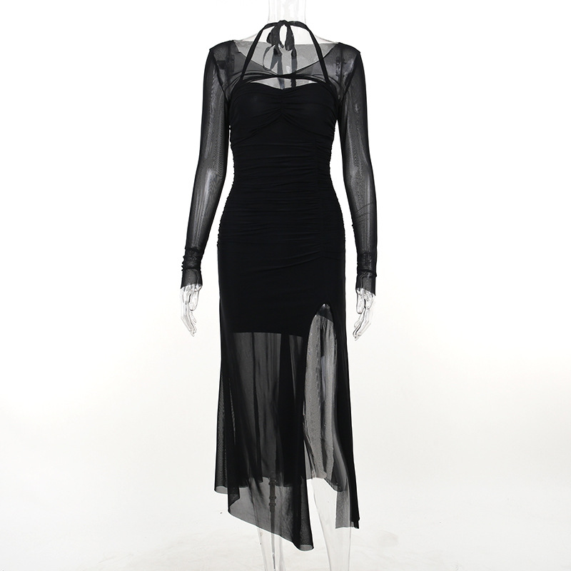 V-Neck Sleeveless Polyester Bodycon Maxi Dress
