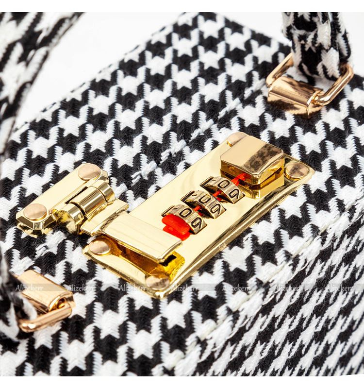 With Code Lock Houndstooth Box Shoulder Bag New Elegant Korean Purses And Handbags Female Big Square Crossbody Retro Bag