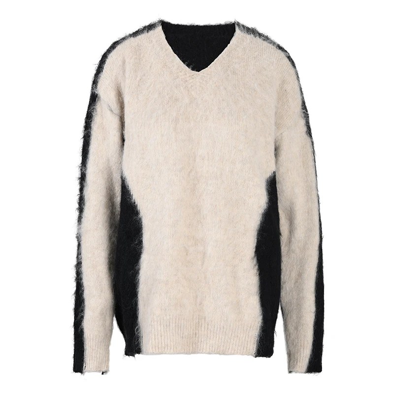 Ladies Two-Tone Knit Oversized Pullover