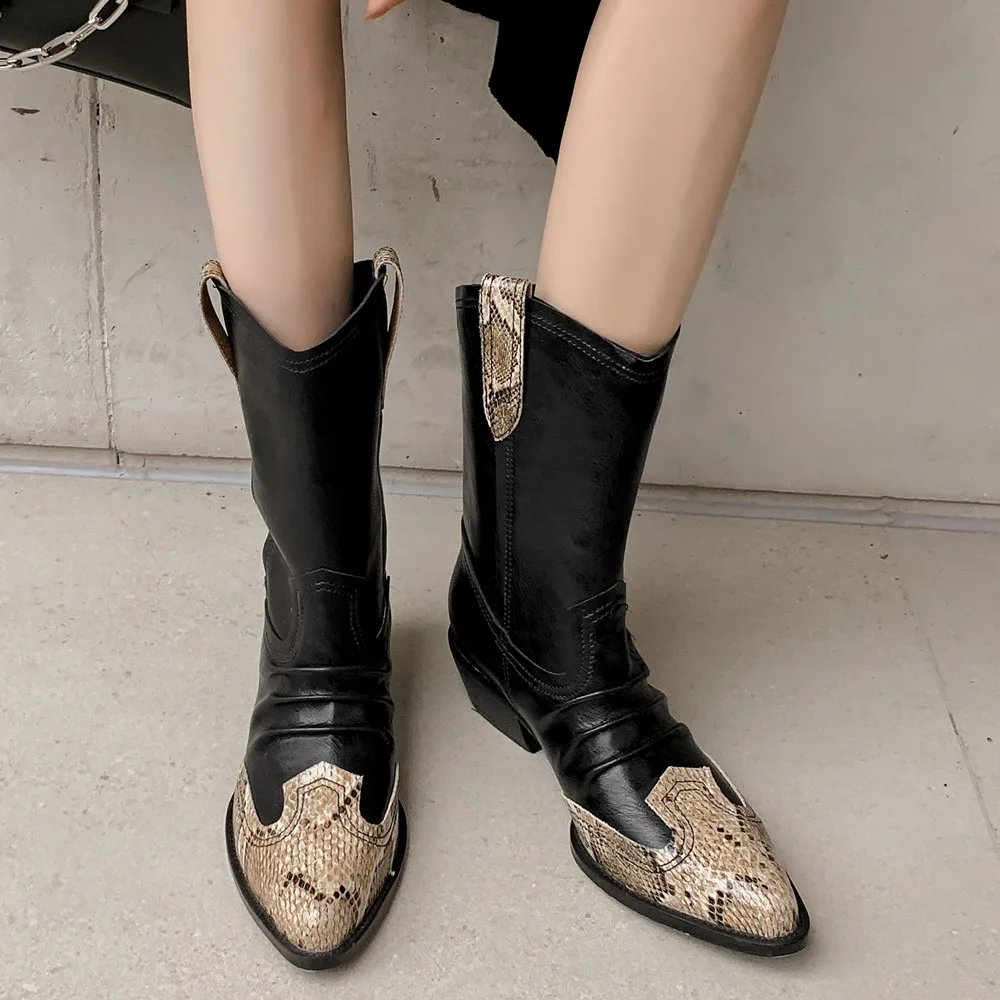 Western Women Short Boots Fashion Pleated Genuine Leather Shoes Woman Office Lady Retro Autumn Winter