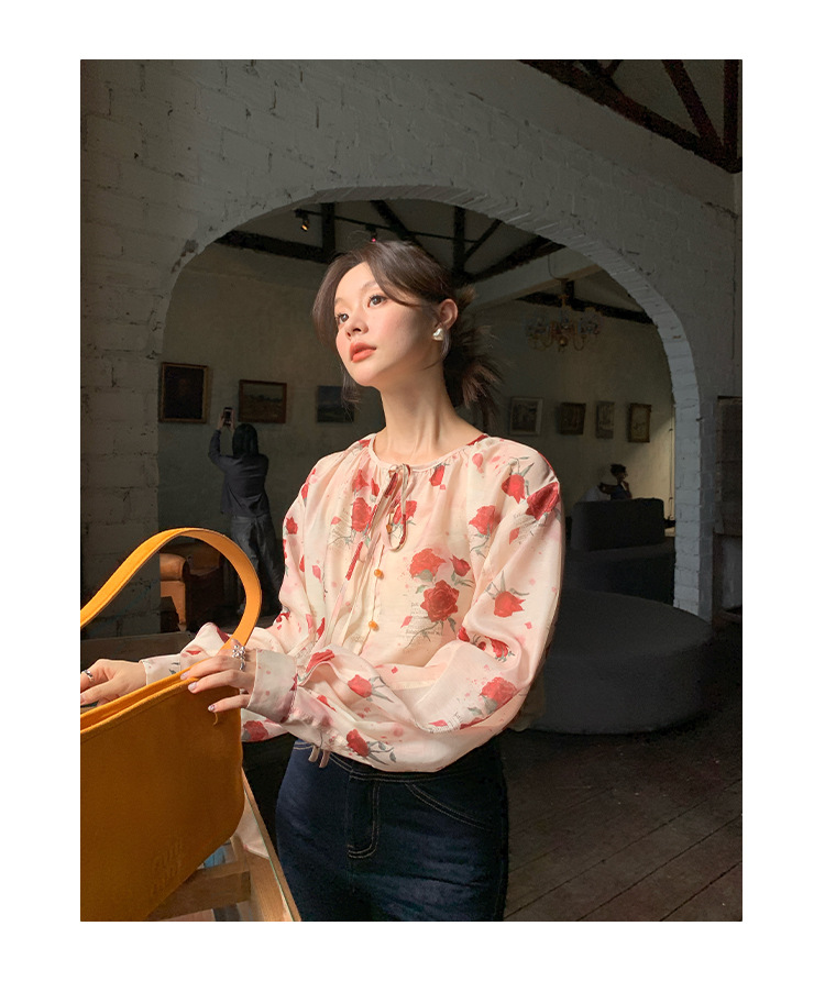 Fragmented Floral Long Sleeve Loose Breeze Shirt