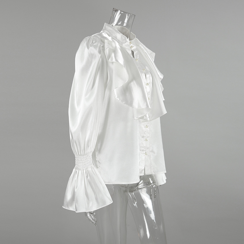 Relaxed Fit Flounce Hem Mandarin Neck Shirt