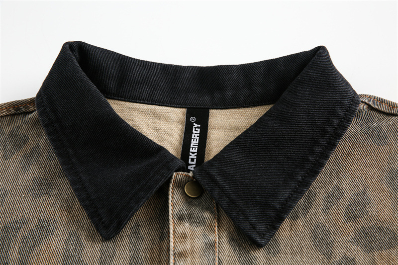 Loose heavy industry vintage leopard print long sleeved denim shirt for men and women