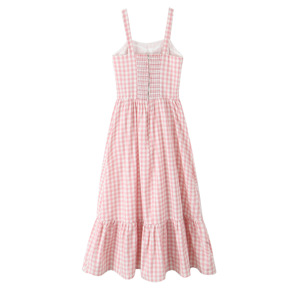 Plaid Belted Bow Suspenders Flared Hem Dress