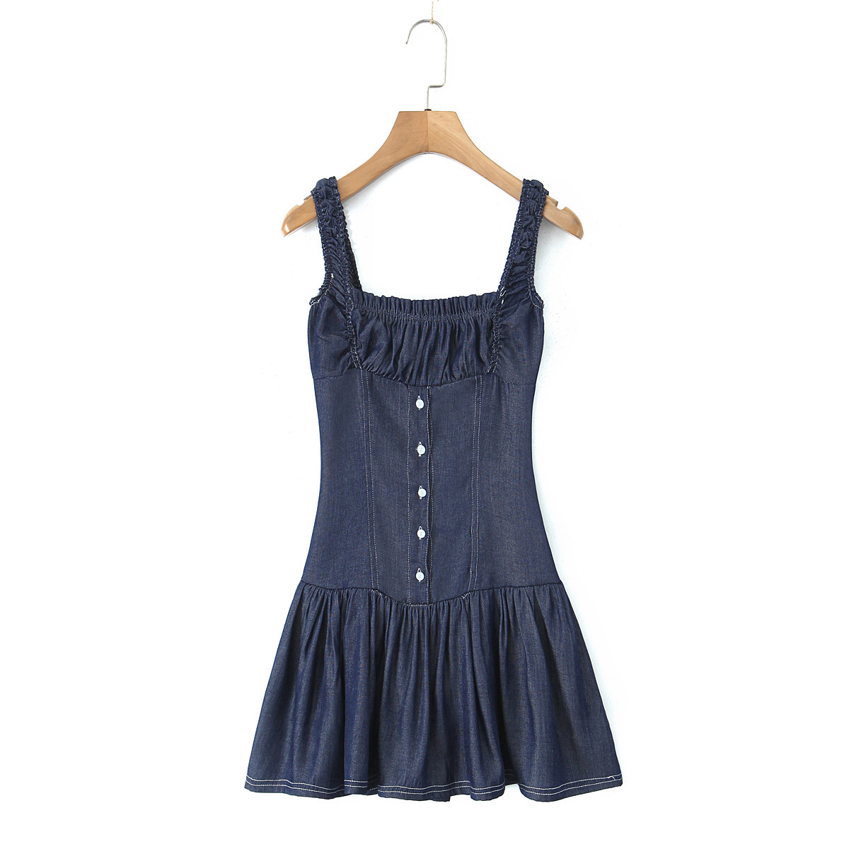 Square Neck Single Breasted Denim Dress