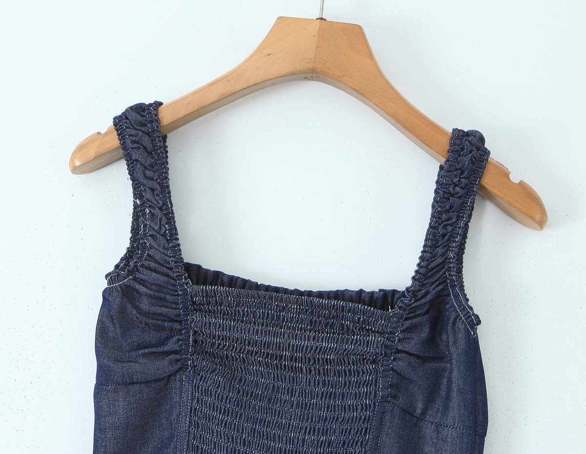 Square Neck Single Breasted Denim Dress