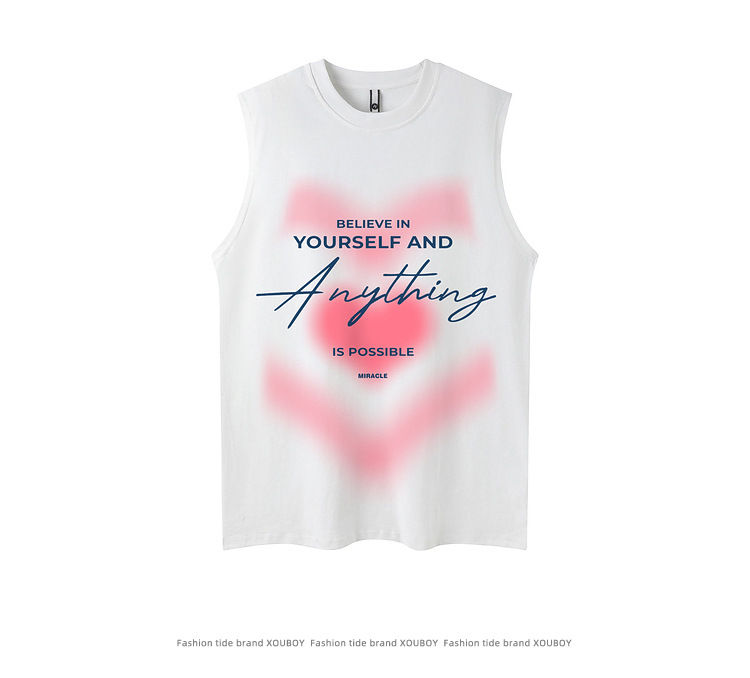 Casual Cursive Sleeveless Round Neck Loose Vest for Men