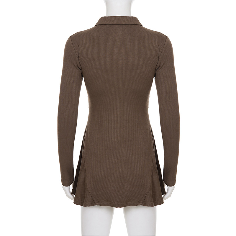 Long Sleeve Structured Button Neck Slit Dress
