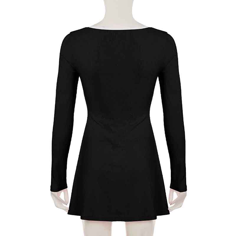 Lace Splicing Pleated Tie V-neck Dress Versatile Slimming Waist Short Skirt
