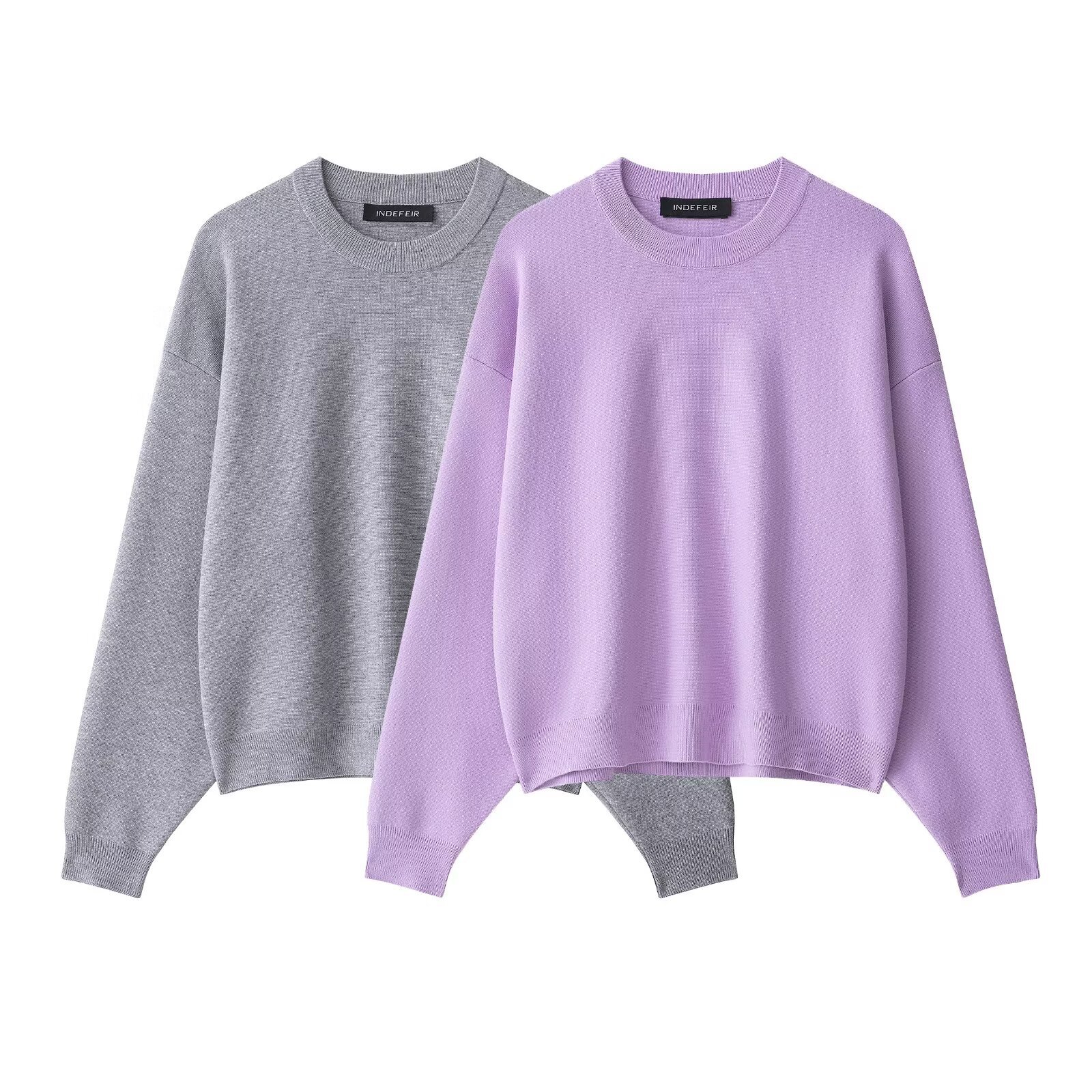Ladies' Crew Collar Full Sleeve Bicolor Knit Sweater