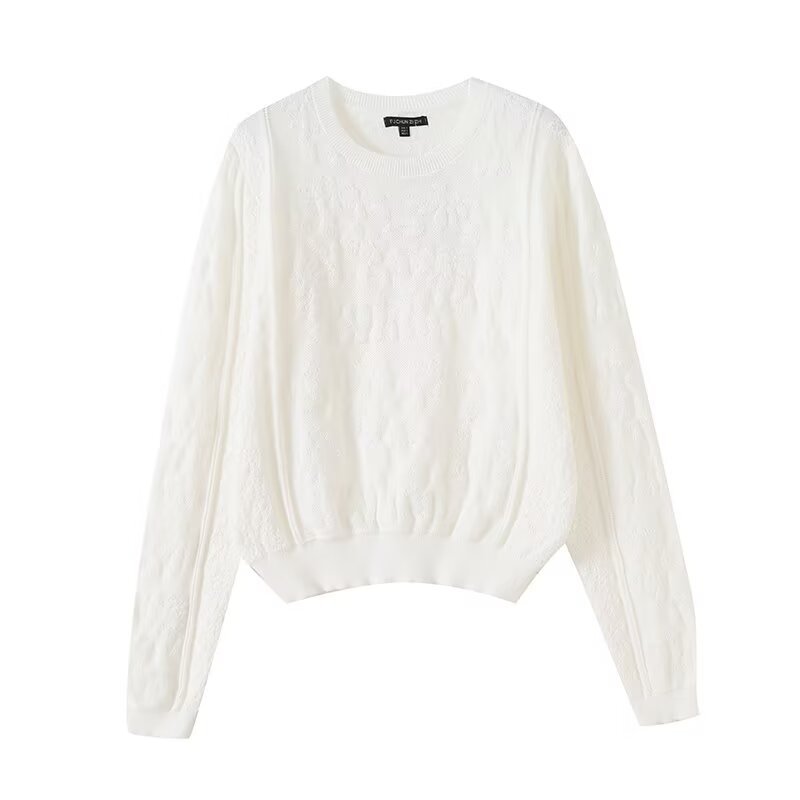 Ivory Cutout Full Sleeve Crew Sweater