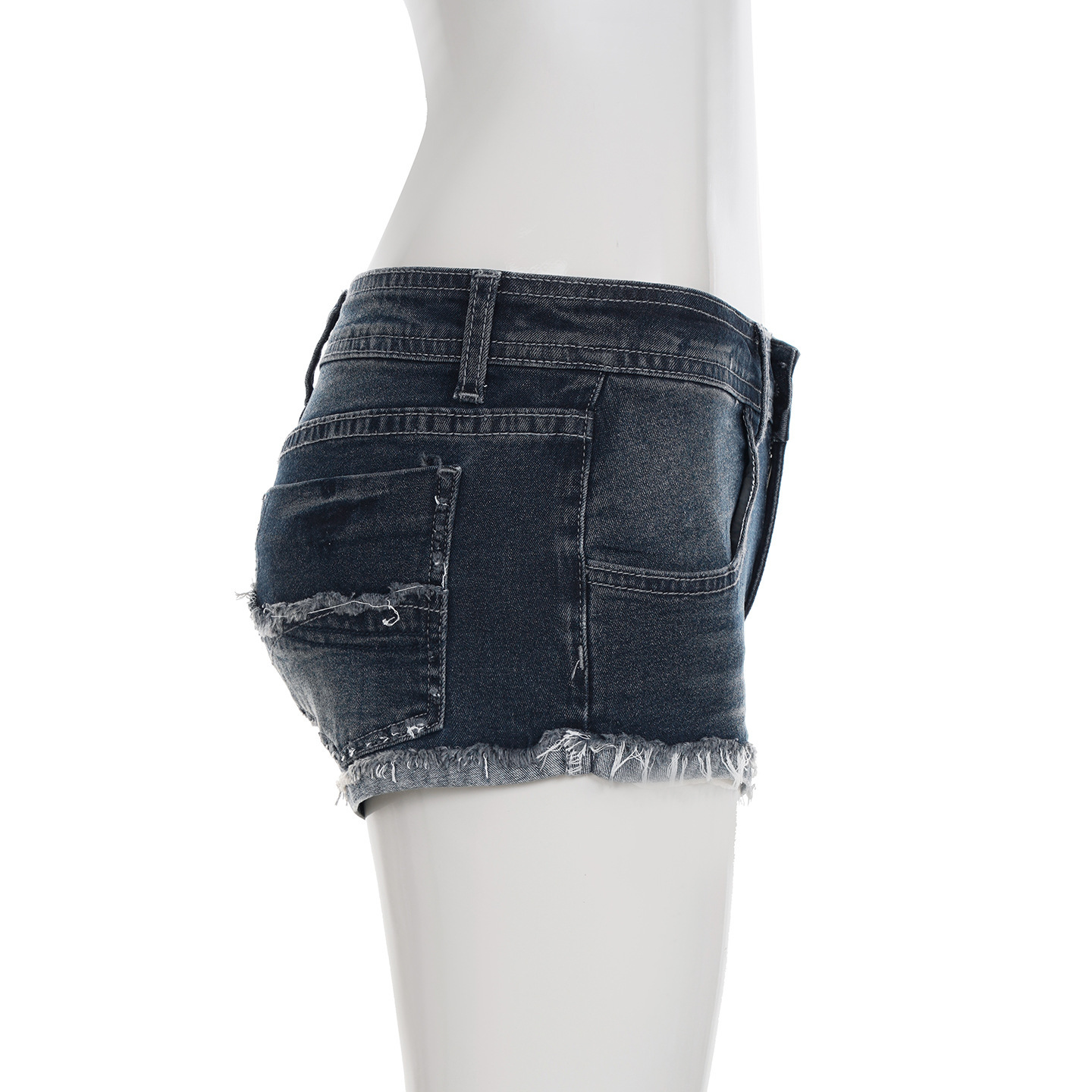 Retro washed blue low waisted denim shorts