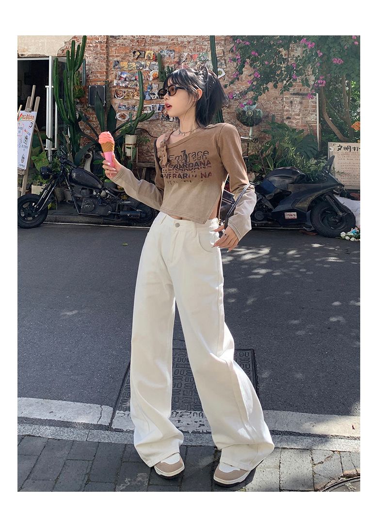 Women's Simple Wide-Leg Jeans High-Waist Loose All-Match Pants