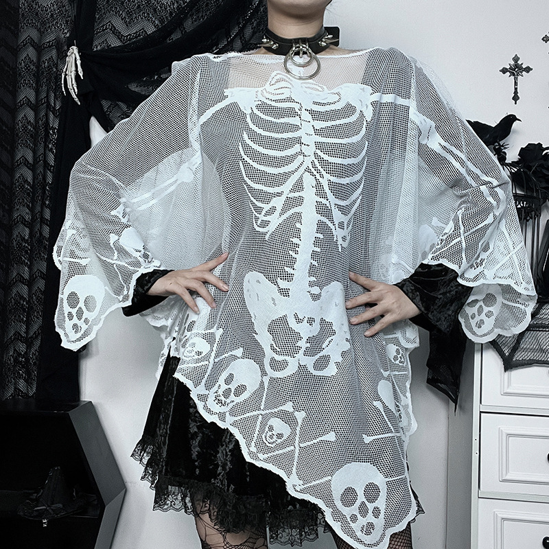 Sexy One-Shoulder Skeleton Print Cape