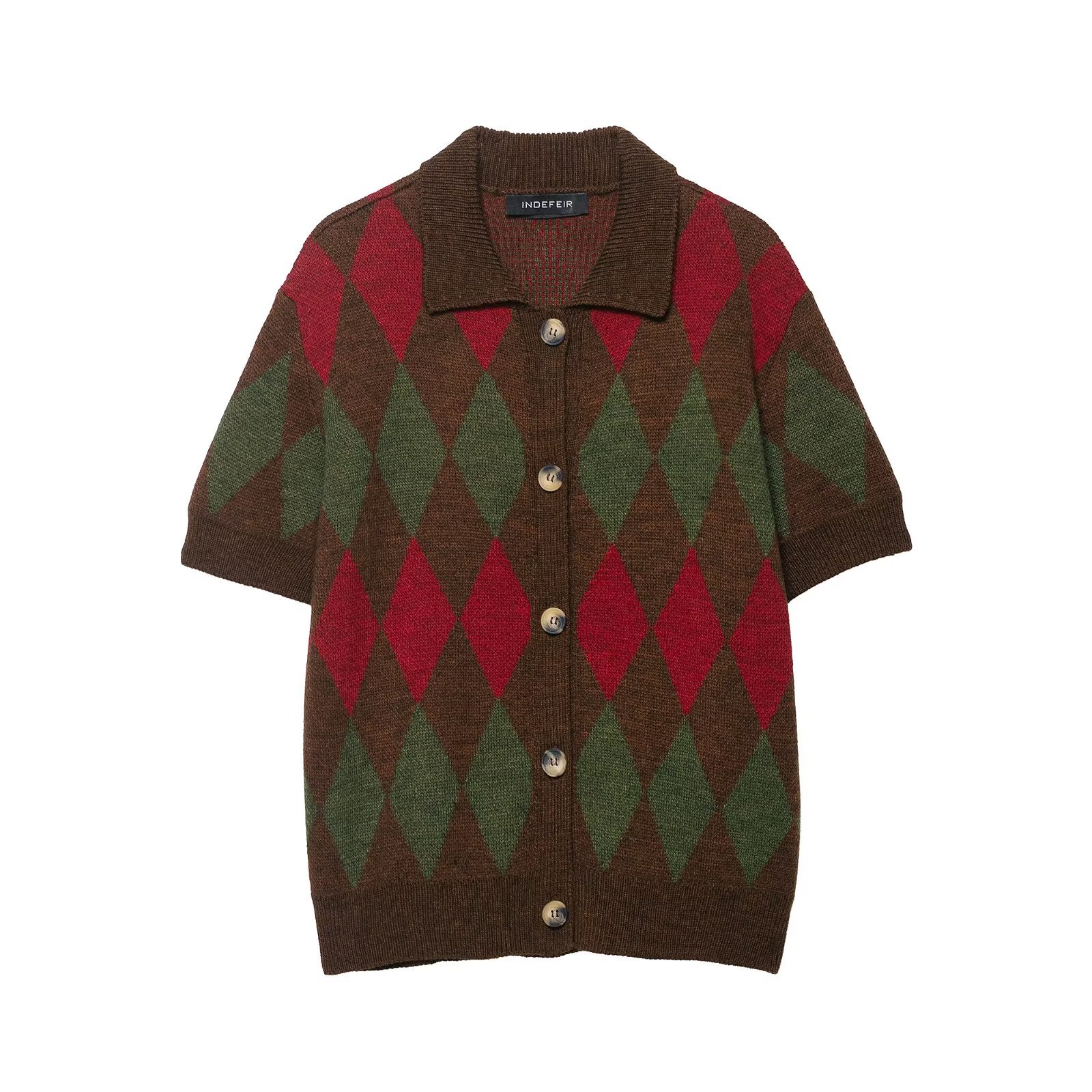 Ladies' Plaid Button Front Full Sleeve Sweater