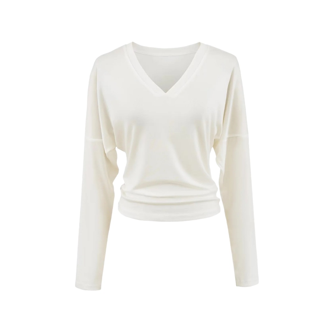Slim Fit V Neck Ruched Waist Dolman Tee