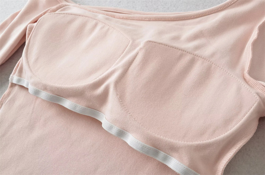 Slim Fit Wrist-Length Plain Slant-Neck Bra-Cup Blouse
