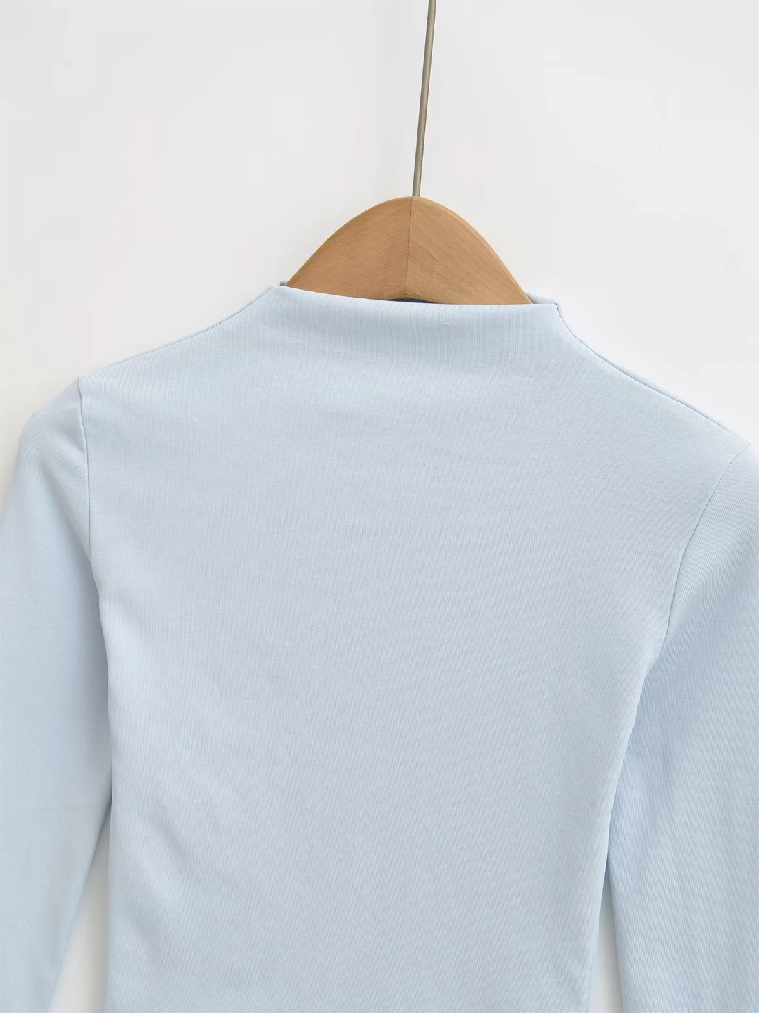 Slim Plain Mock Turtleneck Long Sleeve Belly Tee
