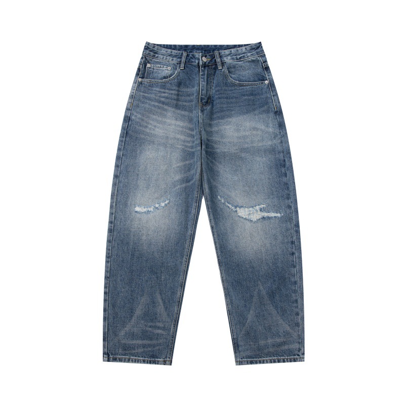 Distressed Cut-Out Tapered Jeans Men Japanese Retro Loose Fit