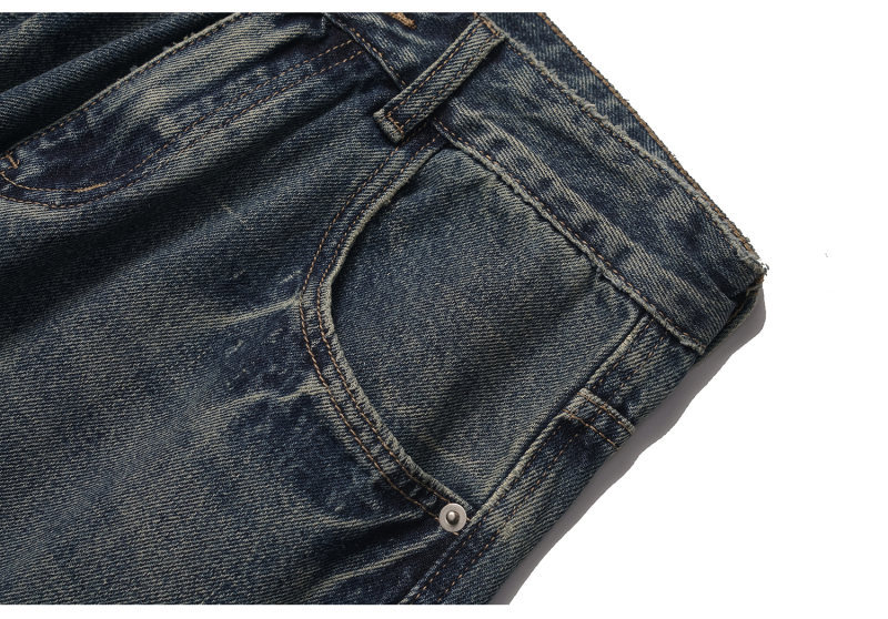 Washed Distressed Cat Whisker Pattern Loose Wide-Legged Knife-Edge Jeans