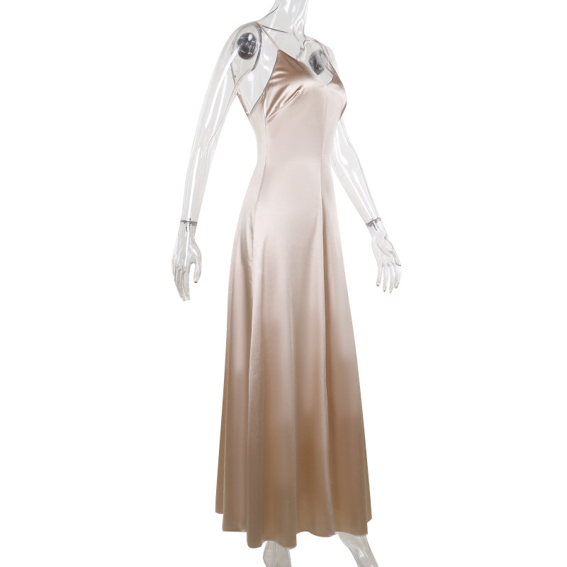 High Waist Polyester Plunging Low Back Dress