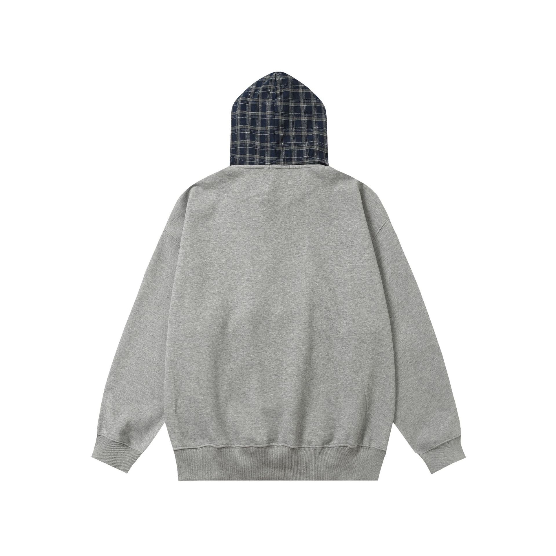American Retro Checkered Cotton Faux Layer Oversized Hoodie