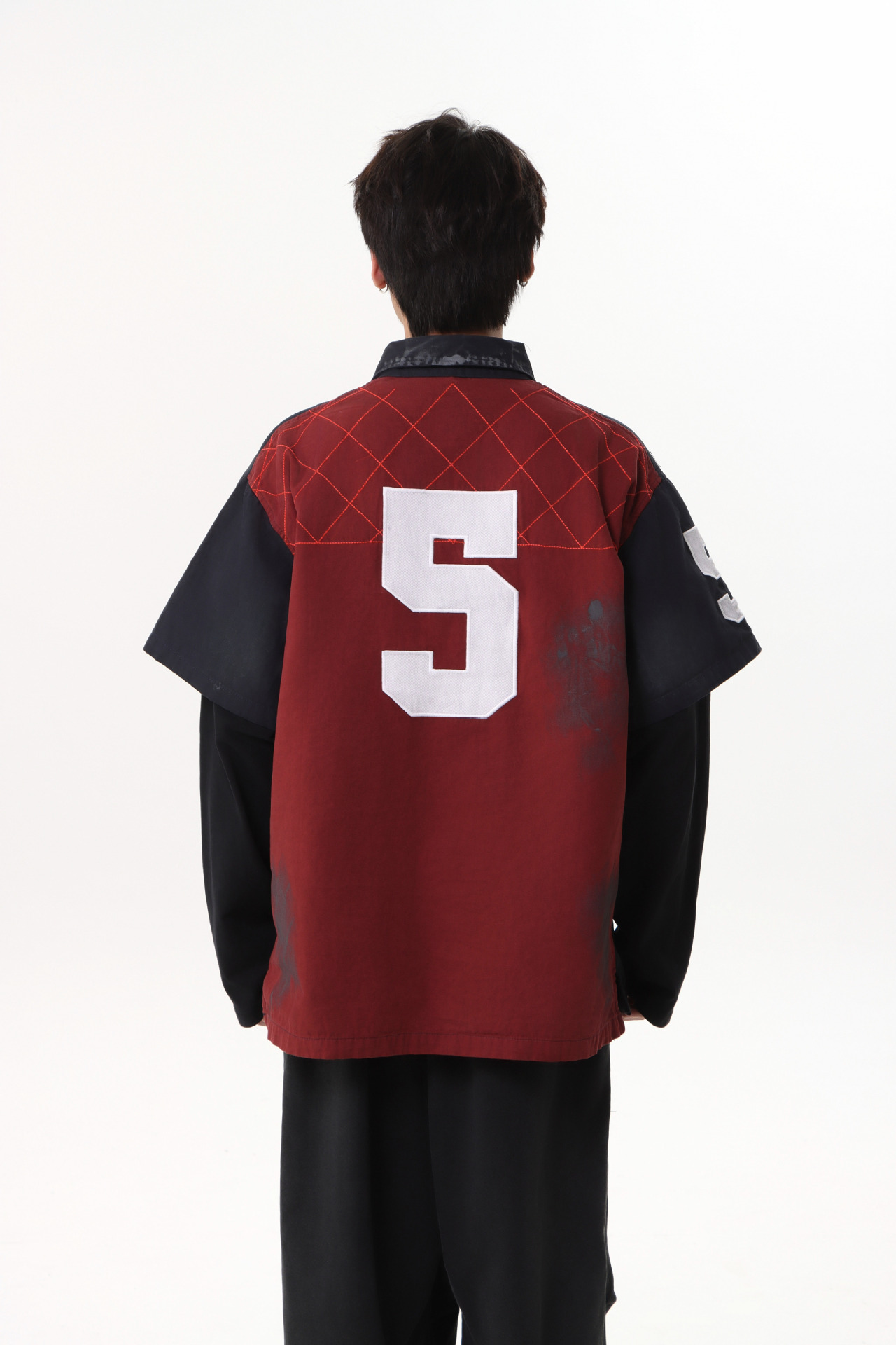 Heavyweight Cotton Long Sleeve Faux-Layered Button-Up Letter Hoodie