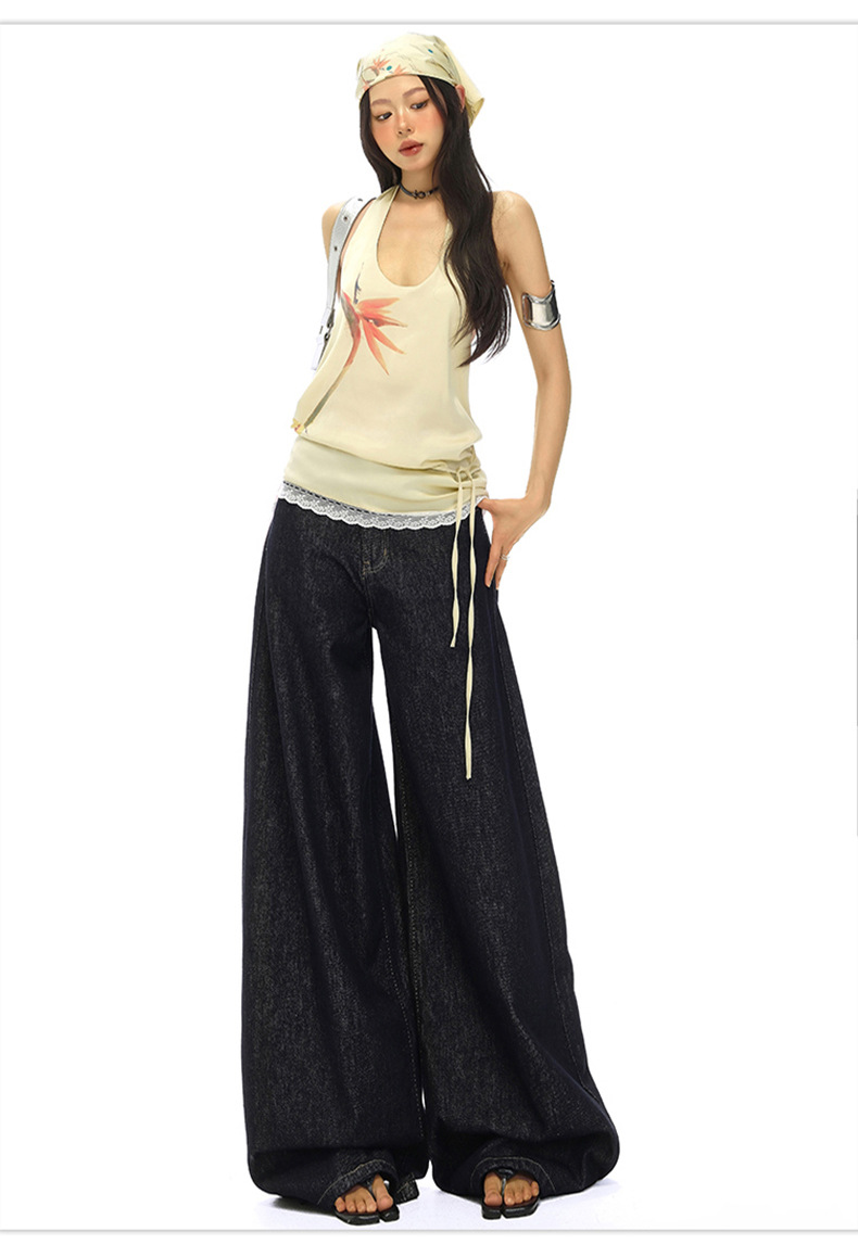 Light Blue High-Waisted Loose Fit Wide-Leg Jeans for Women, Casual Floor-Length Straight Leg Pants