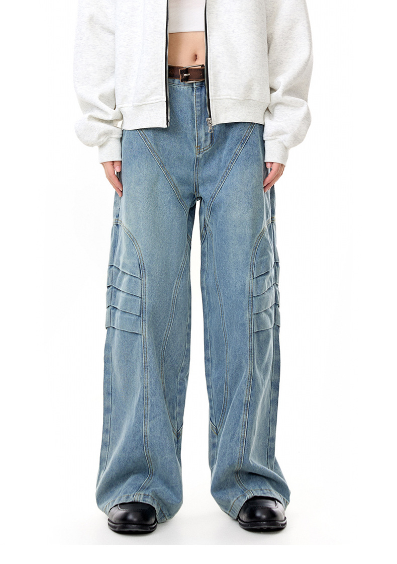 Street Retro Unique Folded Structured Casual Denim Trousers