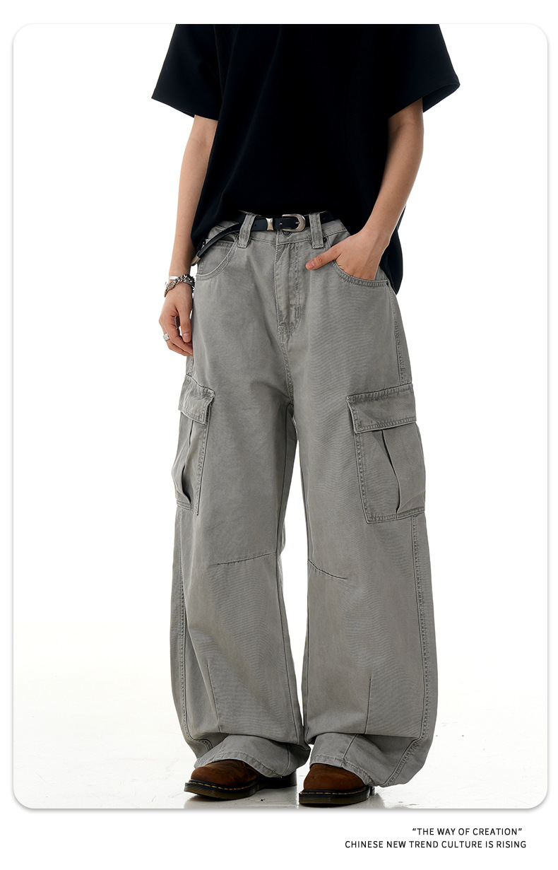 Curved Knife Work Pants for Men and Women Loose Casual Multi-Pocket Trendy Long Pants