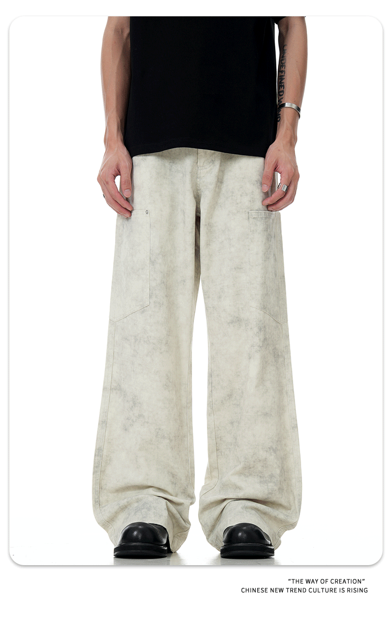 Work Pants for Men and Women Vintage Washed Slim Fit Loose Casual Trousers