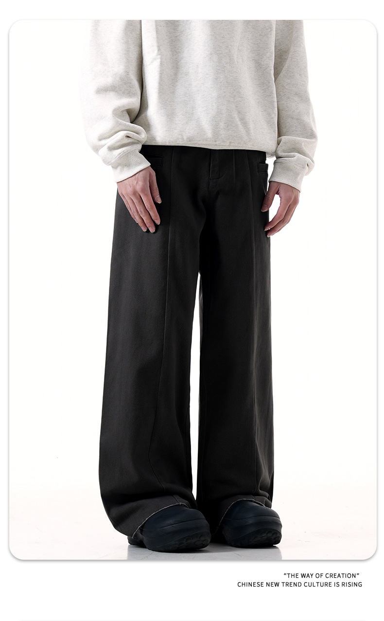 Deconstructed Washed Slim Wide-Leg Three-Dimensional Casual Long Pants