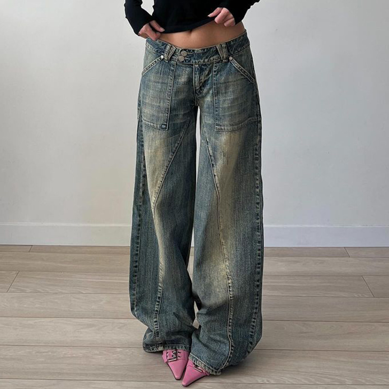 Low waist irregular split line pocket jeans