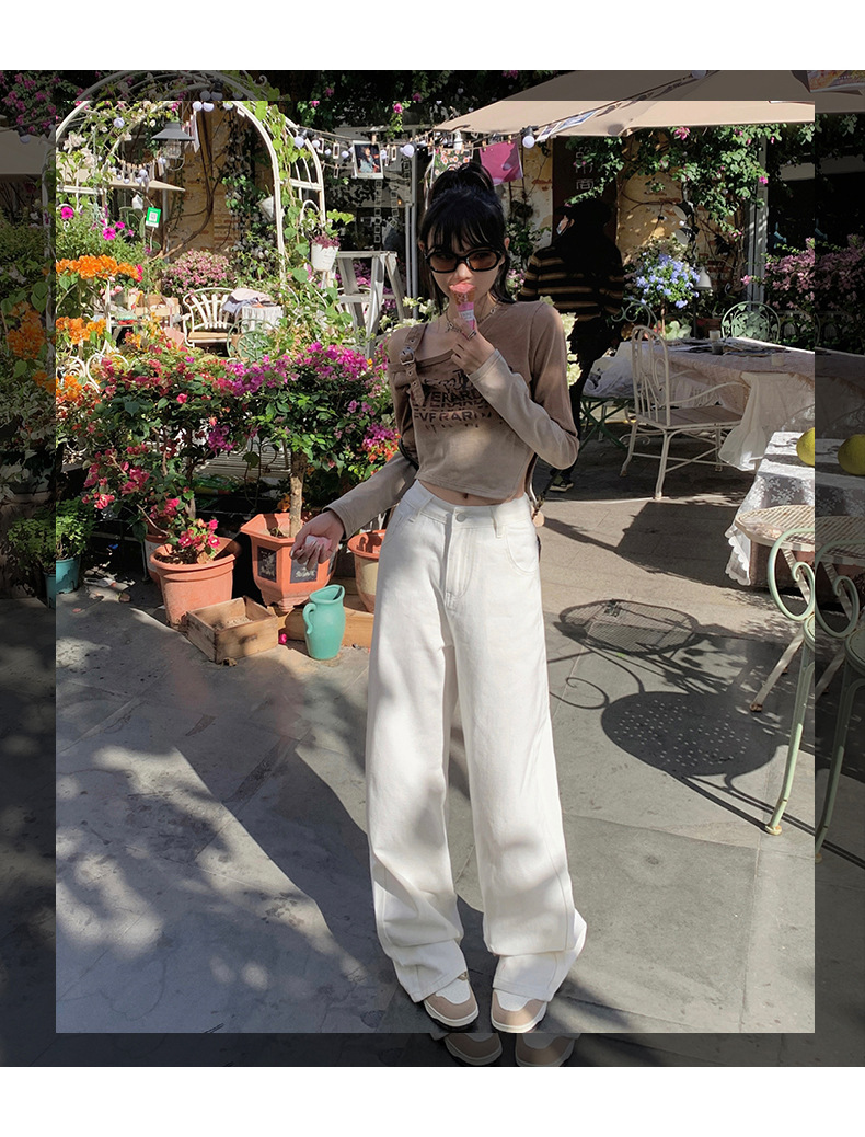 Women's Simple Wide-Leg Jeans High-Waist Loose All-Match Pants