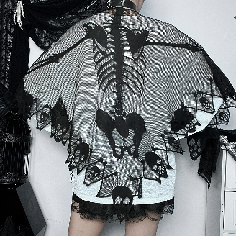 Sexy One-Shoulder Skeleton Print Cape