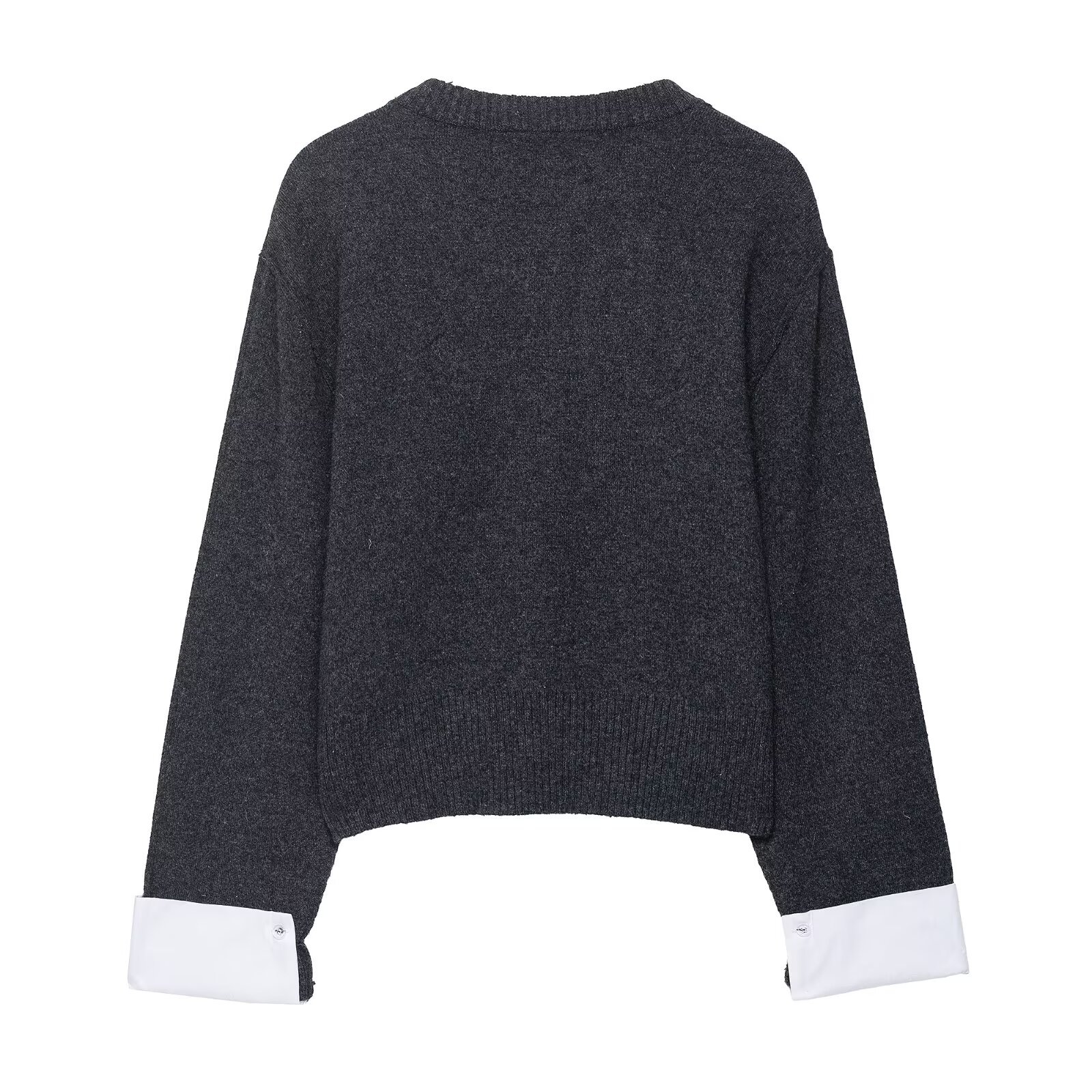 Crew Neck Full Sleeve Button Front Polyester Sweater