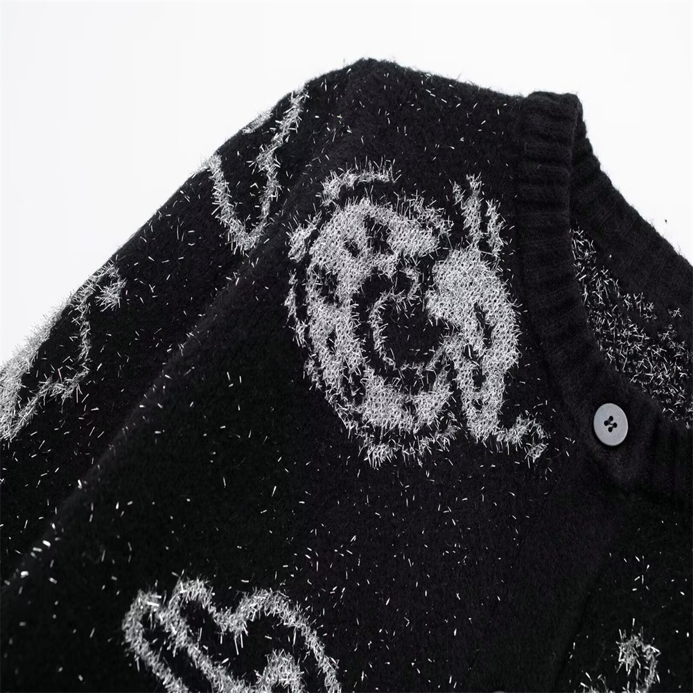 Plain Polyester Button-Up Sweater