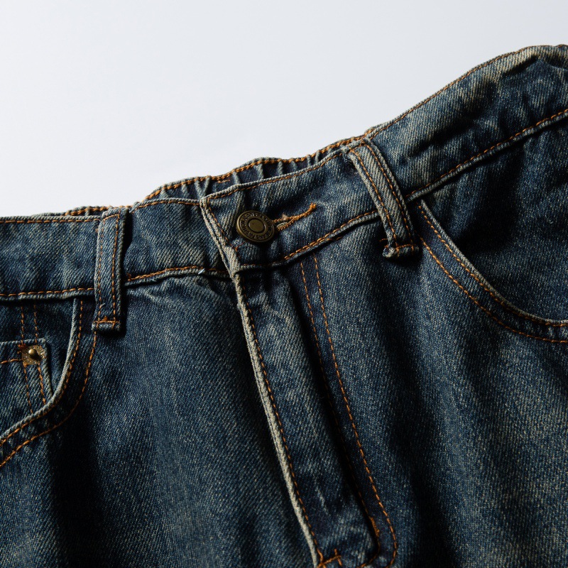 Distressed Basic Loose Straight Casual Washed Denim Pants for Men