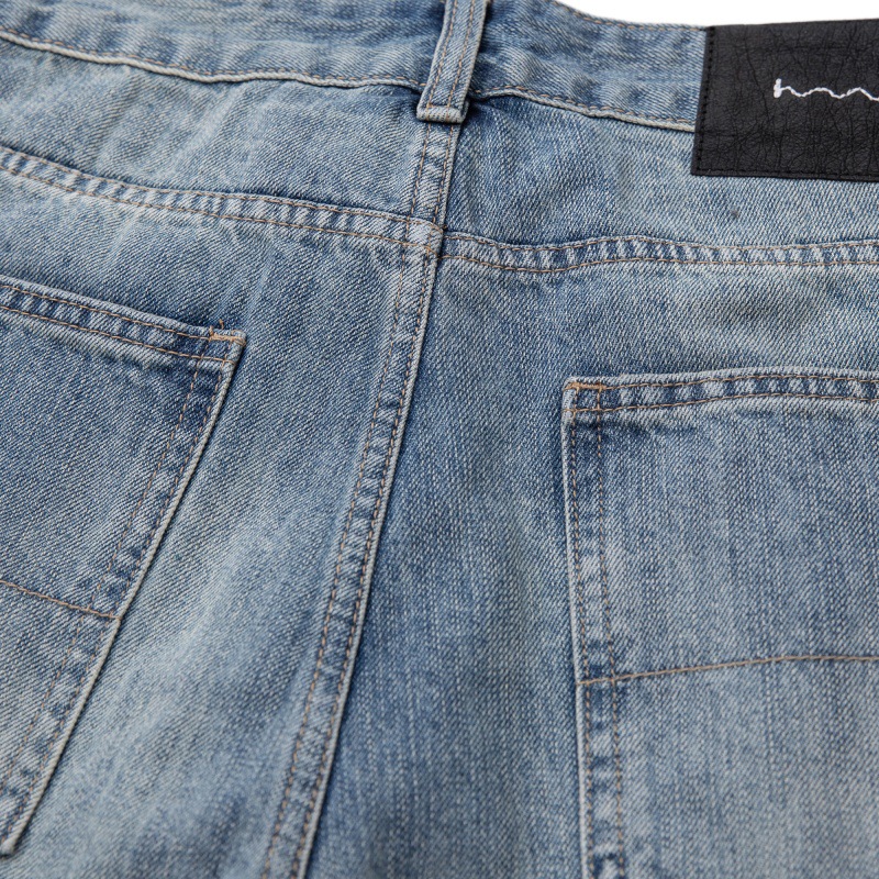 Patchwork Ripped Washed Denim Pants Men Casual All-Match Vintage Look